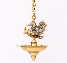Magnificent Brass peacock With Hanging Lamp Or Diya