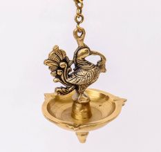 Magnificent Brass peacock With Hanging Lamp Or Diya