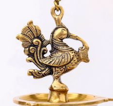 Magnificent Brass peacock With Hanging Lamp Or Diya