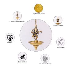 Brass Lord Ganesha With Hanging Lamp Or Diya