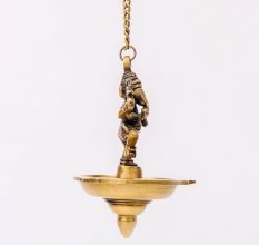Brass Lord Ganesha With Hanging Lamp Or Diya