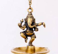 Brass Lord Ganesha With Hanging Lamp Or Diya