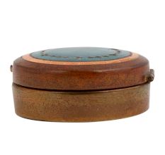 Round Blue Painted Copper Storage Box