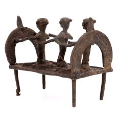Tribal Brass Three Villagers Rowing A Boat Showpiece