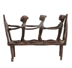 Tribal Brass Three Villagers Rowing A Boat Showpiece