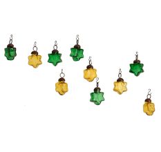 Green Yellow Star Combo Glass Tiny Christmas Hanging Set of 25