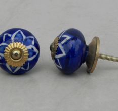 Navy Blue Floral Knob