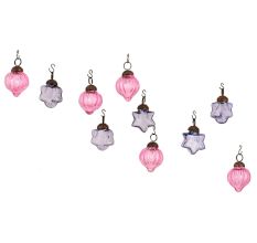 Slate Blue Pink Combo Glass Tiny Christmas Hanging Set of 25