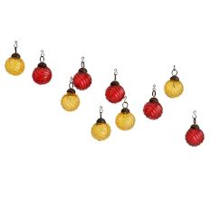 Yellow Red Round Combo Glass Tiny Christmas Hanging Set of 25