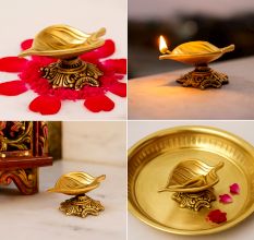 Handmade Brass Leaf Shaped Oil Lamp For Diwali Pooja
