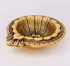 Brass Flower Engraved Diya Oil Lamp