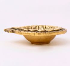 Brass Flower Engraved Diya Oil Lamp