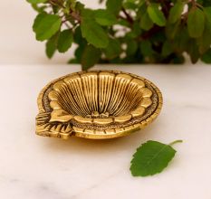 Brass Flower Engraved Diya Oil Lamp