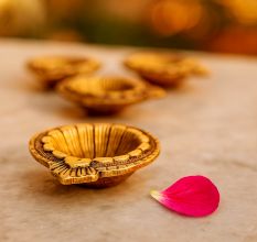 Brass Flower Engraved Diya Oil Lamp