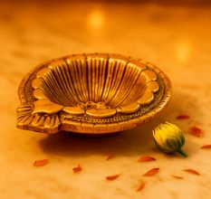 Brass Flower Engraved Diya Oil Lamp
