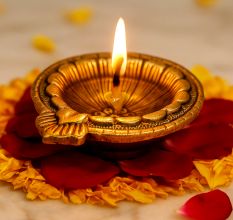 Brass Flower Engraved Diya Oil Lamp