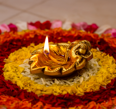 Brass Ganpati On Leaf Ritual Oil Lamp