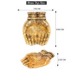 Engraved Design Two Hands Brass Diya Oil Lamp