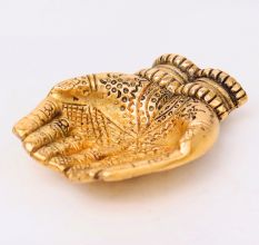 Engraved Design Two Hands Brass Diya Oil Lamp