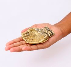 Engraved Design Two Hands Brass Diya Oil Lamp