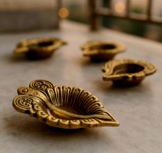 Brass Leaf Oil Lamp with Intricate Design