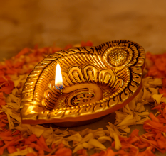 Intricate Leaf Shaped Diwali Decoration Diya