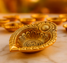 Intricate Leaf Shaped Diwali Decoration Diya