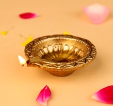 Tribal Design Round Brass Oil Lamp Diya