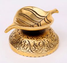 Brass Pepal Leaf Oil Lamp Diya On Decorative Base