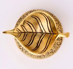 Brass Pepal Leaf Oil Lamp Diya On Decorative Base