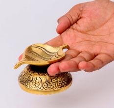 Brass Pepal Leaf Oil Lamp Diya On Decorative Base