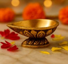 Brass Single Wick Traditional Brass Oil Diya For Mandir