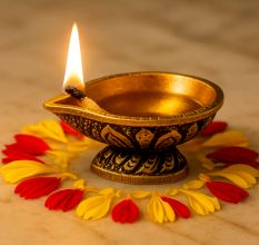 Brass Single Wick Traditional Brass Oil Diya For Mandir