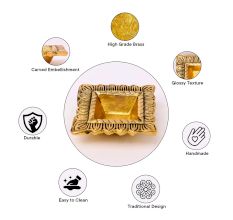Brass Engraved Square Oil Lamp Diya For Mandir