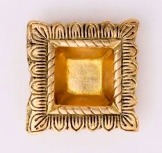 Brass Engraved Square Oil Lamp Diya For Mandir