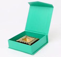 Brass Engraved Square Oil Lamp Diya For Mandir