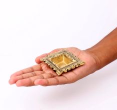 Brass Engraved Square Oil Lamp Diya For Mandir