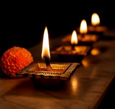 Brass Engraved Square Oil Lamp Diya For Mandir