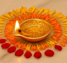 Festival Big Flower Engraved Diya Oil Lamp