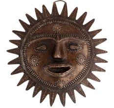 Brass Tribal Sun Face Wall Hanging
