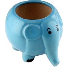 Hand Crafted Ceramic Blue Round Elephant Planter Pot
