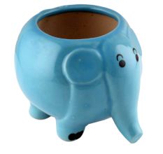 Hand Crafted Ceramic Blue Round Elephant Planter Pot