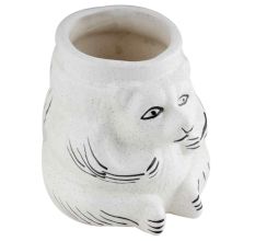 White Ceramic Hand Painted Lion Face Flower Pot