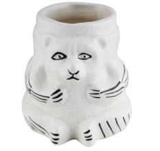 White Ceramic Hand Painted Lion Face Flower Pot