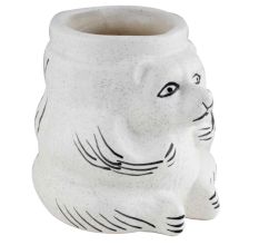 White Ceramic Hand Painted Lion Face Flower Pot