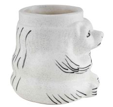 White Ceramic Hand Painted Lion Face Flower Pot