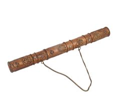 Cylindrical Scroll Case Message Box Islamic Motifs In Copper And Brass