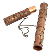 Cylindrical Scroll Case Message Box Islamic Motifs In Copper And Brass