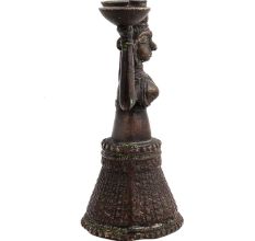 Brass Gujarat Tribal Women Holding Two Bowls Candle Holder