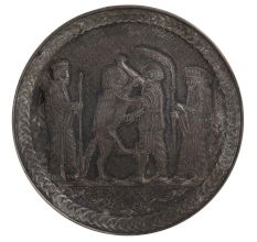 Round Brass Iranian Mythological Engraved Plate Wall Hanging